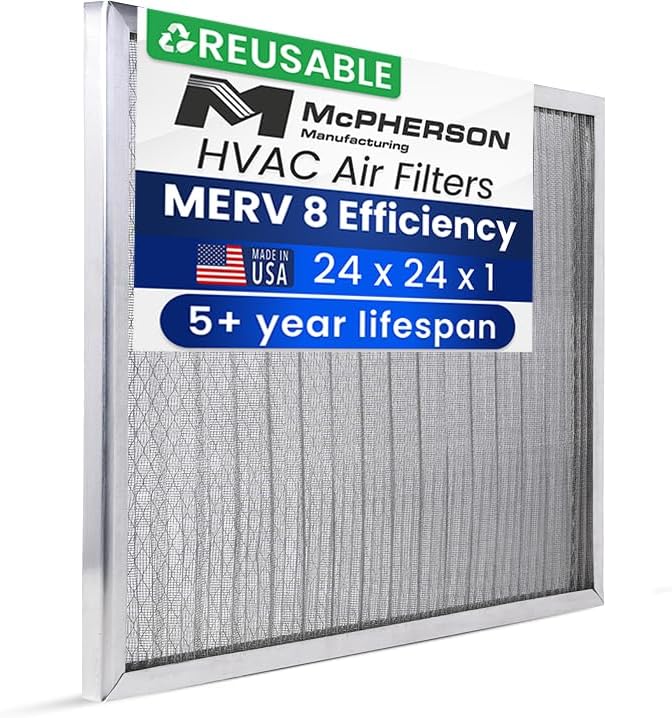 McPherson Reusable Air Filter 24x24x1 | Washable MERV 8 | Made in USA Metal