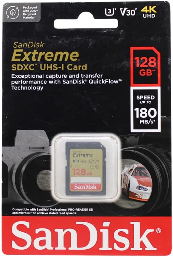 SanDisk 128GB Extreme SDXC UHS-I Memory Card - C10, U3, V30, 4K, UHD, SD Card - SDSDXVA-128G-GNCIN