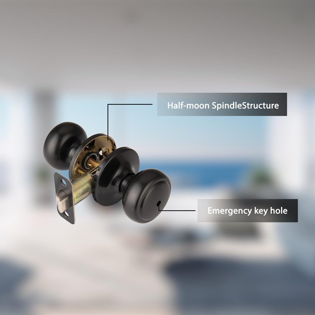 NCSEN Matte Black Door Knobs,Interior Door Knob with Lock,Coastal Style Door knob for Privacy and Bedroom (Bath or Privacy)