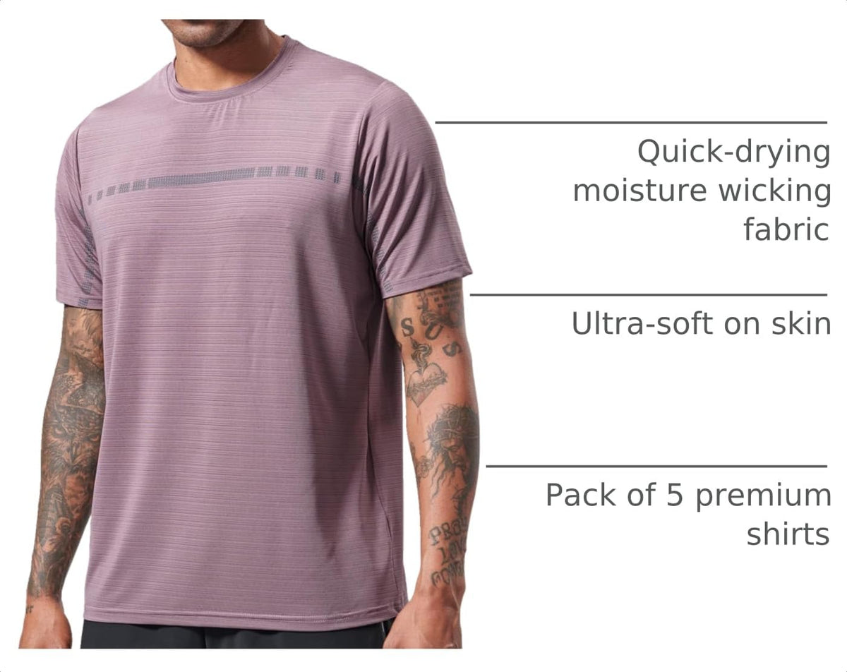 5 Pack Men’s Active Quick Dry Crew Neck T Shirts | Athletic Running Gym Workout Short Sleeve Tee Tops Bulk (Set 12, 3X-Large)