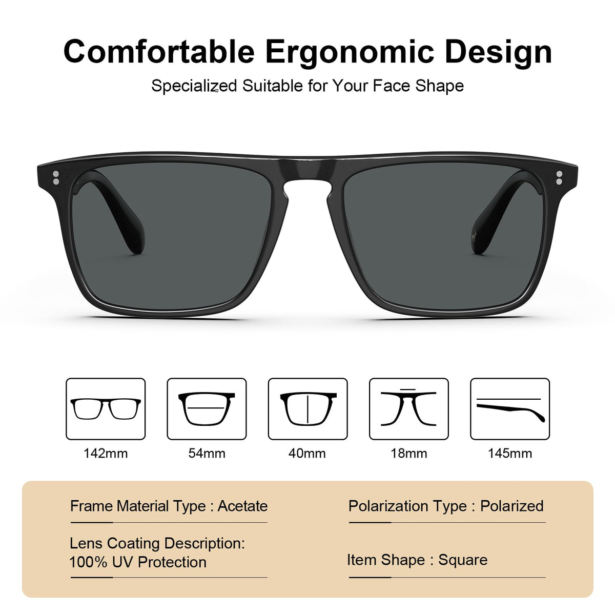 CARFIA Retro Polarized Sunglasses for Men UV Protection Hand-crafted Acetate Frame Fashion Cool Sun Glasses CA53572