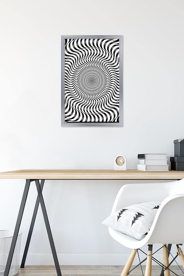 Trends International Zebra Stripe Optical Illusion Wall Poster, 14.725" x 22.375", Silver Framed Version