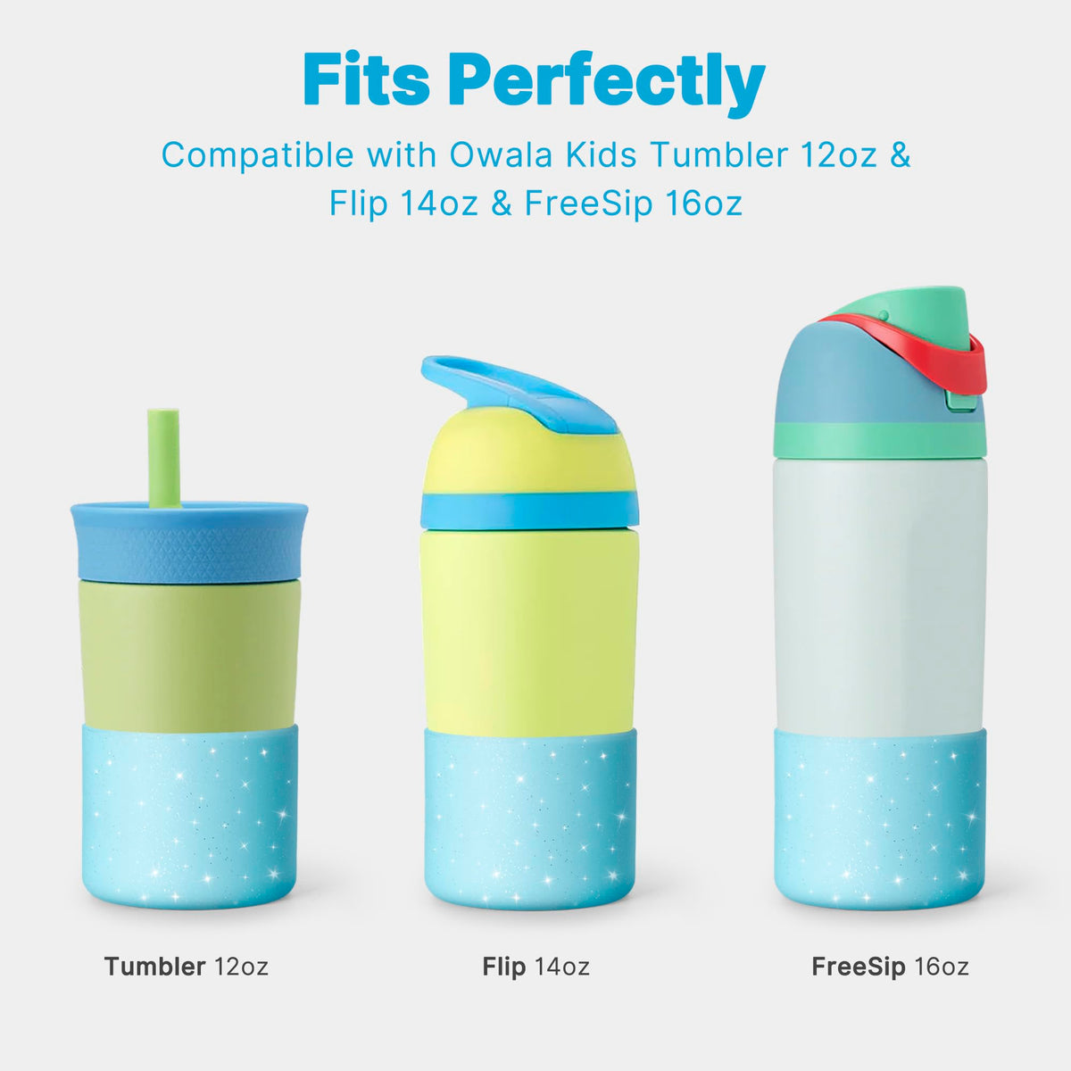Diumepo Silicone Boot for Owala 14/16 oz Water Bottle, Anti-Slip Protective Sleeve for Owala 12 oz Tumbler, Boot Bottom Base fit Flip 14 oz Insulated Stainless-Steel Water Bottle (Glitter Blue)