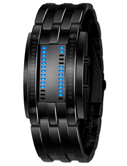 Fashion Mens Binary Sports Watch Digital LED Matrix Waterproof Outdoor Casual Black Bracelet Blue Backlit Men's Square Watch