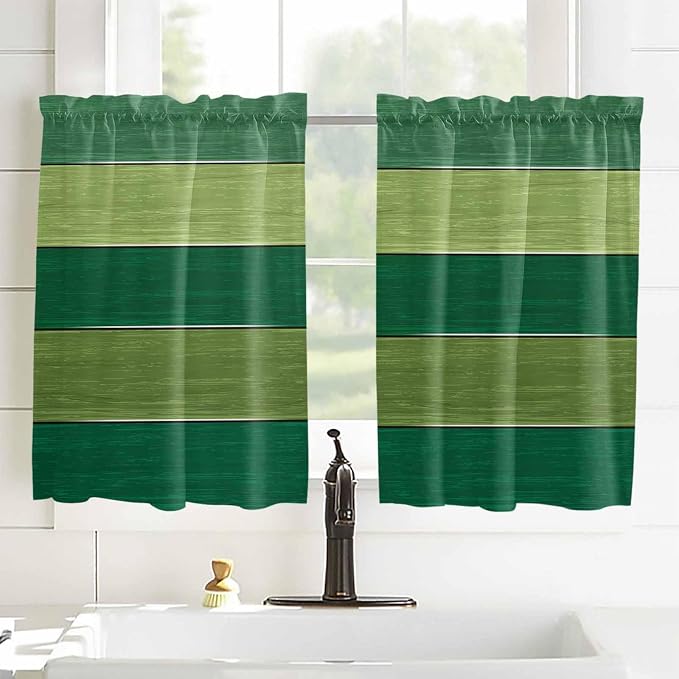 Farm Retro Green Wood Grain Window Valance Curtains, Rustic Wooden Plank