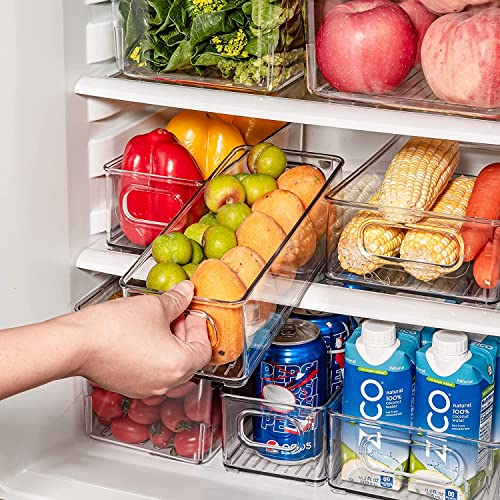 mDesign Plastic Long Stackable Storage Organizer Container, Organization Bin w/Handles for Kitchen, Pantry, Fridge, Freezer, Cabinet, Perfect to Hold Breast Milk - Ligne Collection - 4 Pack, Clear