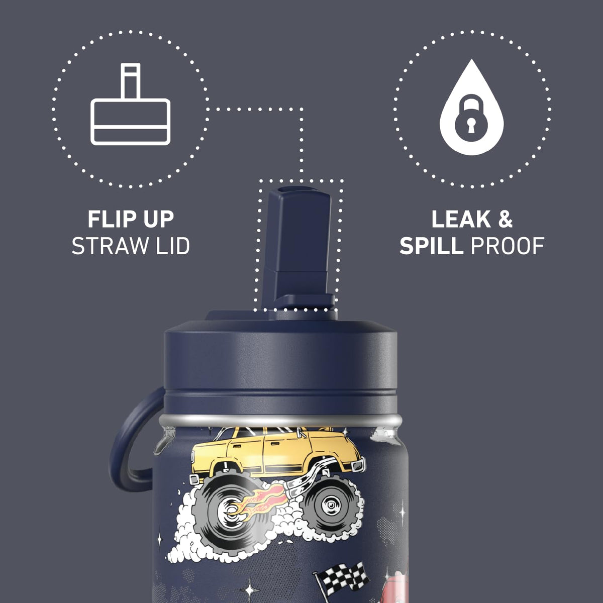 Hydrapeak Mini 14oz Fun Sticker Print Water Bottle with Straw Lid, Stainless Steel Double Wall Insulated, Leak-Proof and Spill-Proof, Playful Daisy Fuchsia