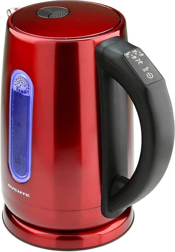 OVENTE Stainless Steel Electric Kettle with 5 Preset Settings, Red KS58R