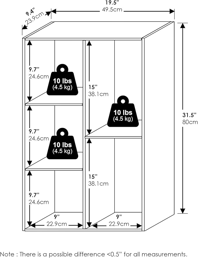 Furinno LUDER Book Shelf, 5-Cube Bookshelf, Bookcase with Open Shelf, Tool Free Assembly, 9.4 x 19.7 x 31.5, for Living Room, Bedroom, Home Office, Amber Pine