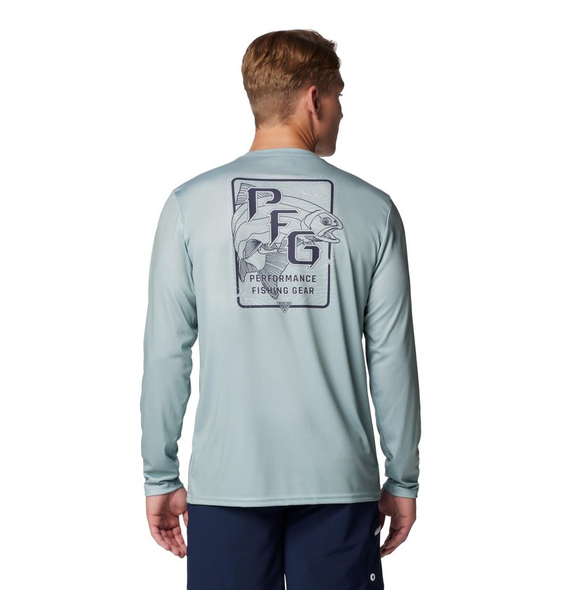 Columbia Men's Terminal Tackle PFG Blackline Long Sleeve, Crushed Blue/Blackline Trout, X-Large