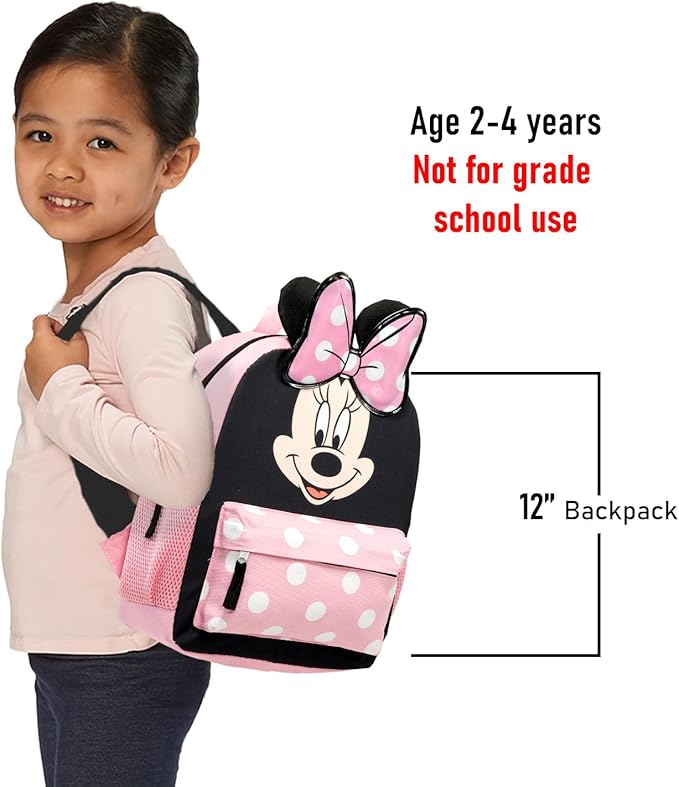 Disney Minnie Mouse Mini Backpack with Lunch Box Set - Bundle of 12" Backpack, Lunch Bag, Stickers, Water Bottle, More | Toddler Minnie School Supplies