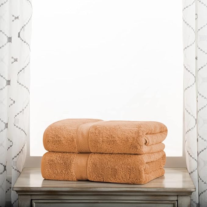Superior Egyptian Cotton Pile Bath Towel Set of 2, Ultra Soft Luxury Towels, Thick Plush Essentials, Absorbent Heavyweight, Guest Bath, Hotel, Spa, Home Bathroom, Shower Basics, Rust