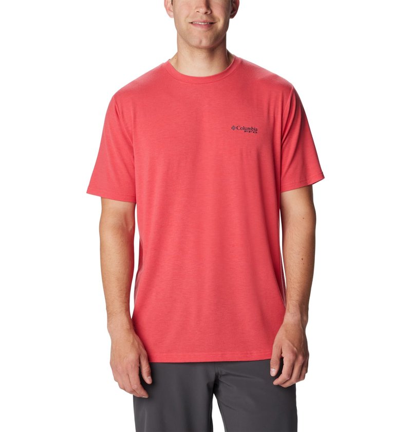 Columbia Men's PFG Sail Tower Tech Tee Short Sleeve, Sunset Red/PFG Sail Tower Graphic, Large