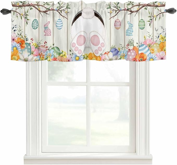 Easter Curtain Valances for Windows, Kitchen Valance Window Treatment, Spring