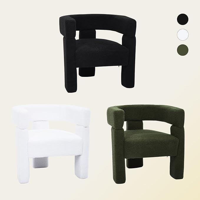 Sherpa Barrel Dining Chairs Set of 2, Upholstered Boucle Accent Kitchen Chairs with Arms, Comfy Faux Fur Side Chair Modern Armchair for Dining Room, Bedroom, Home Office, Green