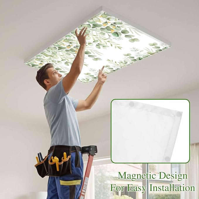 Fluorescent Light Covers for Ceiling Lights Sage Green Eucalyptus Leaves
