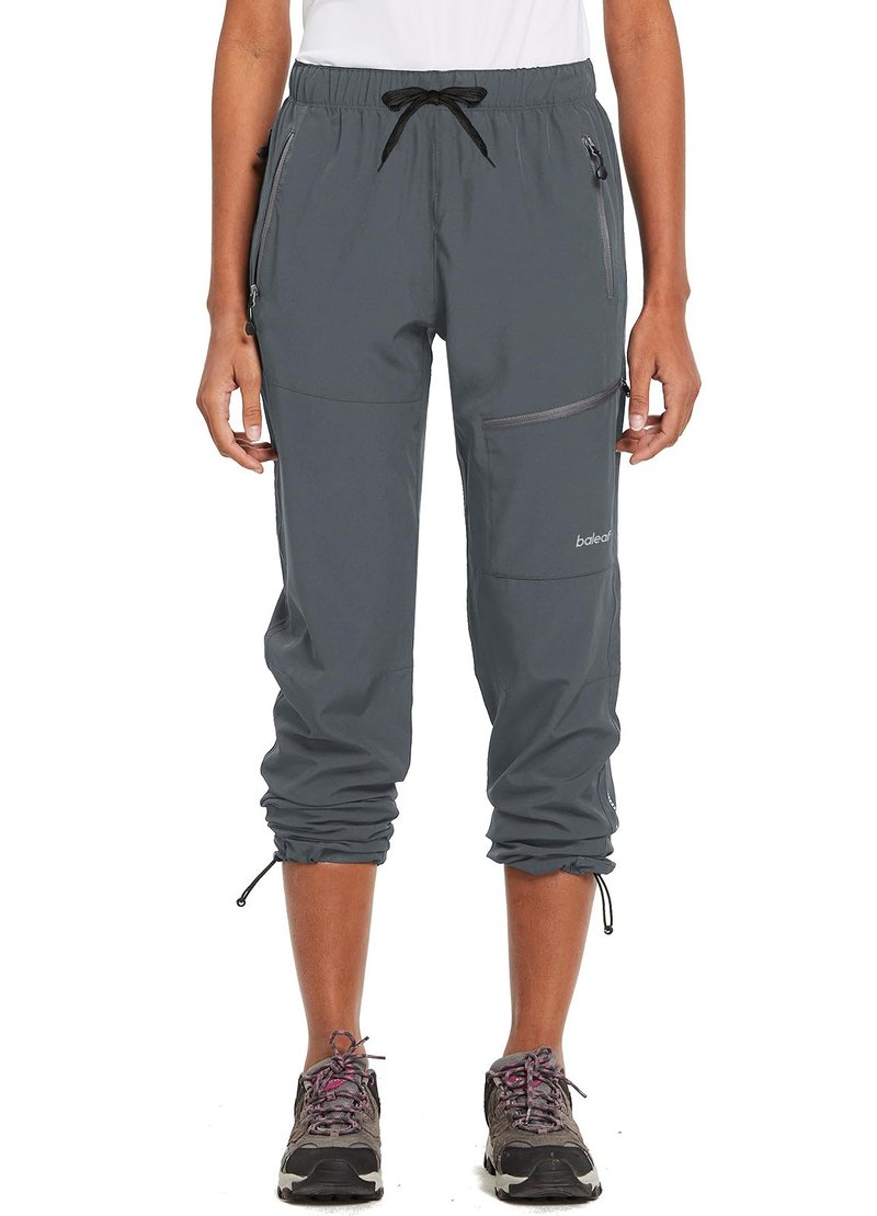 baleaf Women's Hiking Pants Quick Dry Lightweight Water Resistant Stretch Cargo Pants with Zipper Pockets Travel Camping 29''-deep Gray L