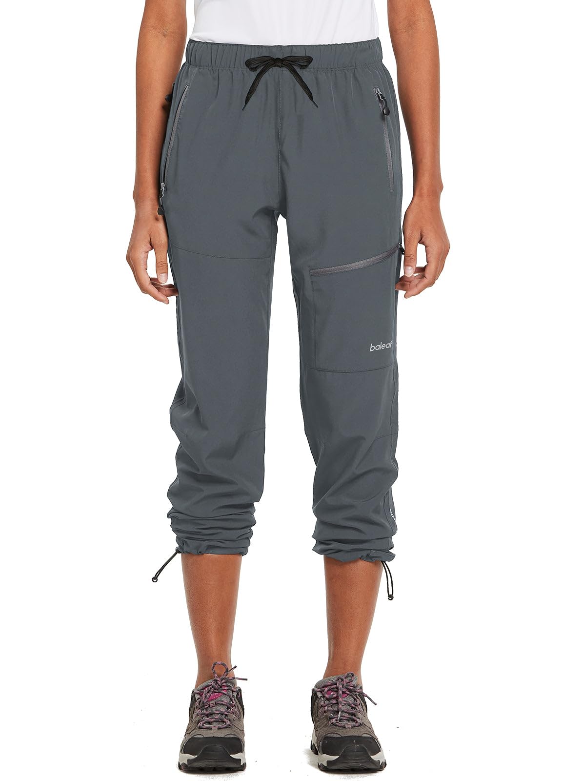 BALEAF Women's Hiking Pants Quick Dry Water Resistant Lightweight Joggers Pant for All Seasons Elastic Waist Deep Gray Size XL, Capri