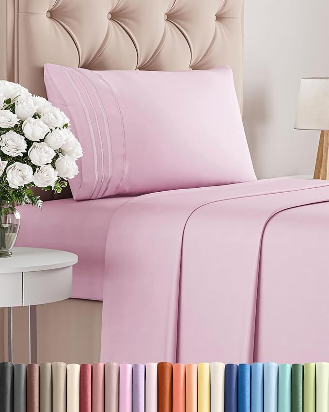 Twin XL Size 3 Piece Sheet Set - Comfy Breathable & Cooling Bed Sheets Set - Hotel Luxury Bedding for Women, Men, Kids, Teens, Boys & Girls - Deep Pockets, Soft, Wrinkle Free - Oeko-Tex - Light Pink