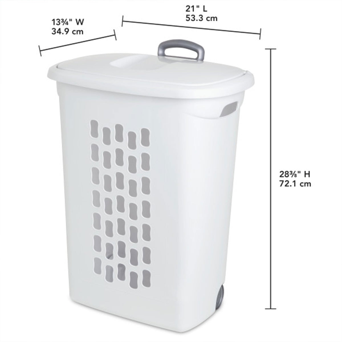 Sterilite 3-Pack Ultra Wheeled Hamper, Laundry Basket w/ Flip-Top Lid & Retractable Handle - Plastic Rolling Clothes Storage Cart with Ventilated Holes for Home, Apartment or Dorm