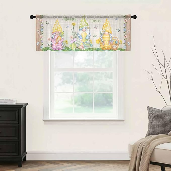 Easter Sheer Valances for Windows 42"x18", Light Filtering Kitchen Curtains