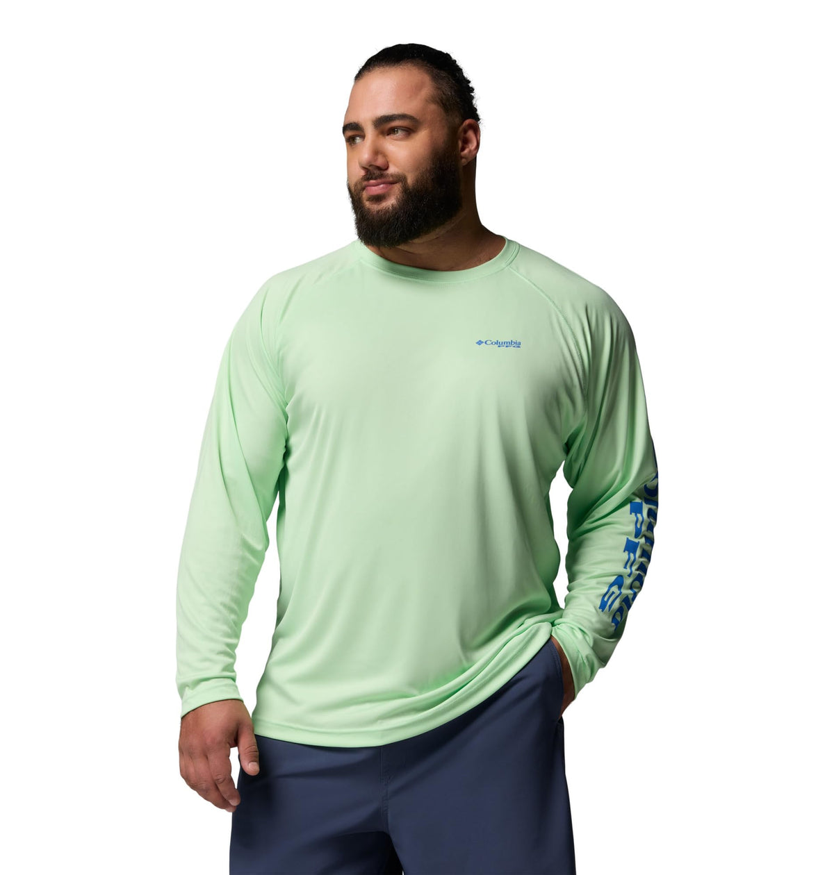 Columbia Men's PFG Terminal Tackle Long Sleeve Fishing Shirt, Key West/Vivid Blue Logo, 5X Tall