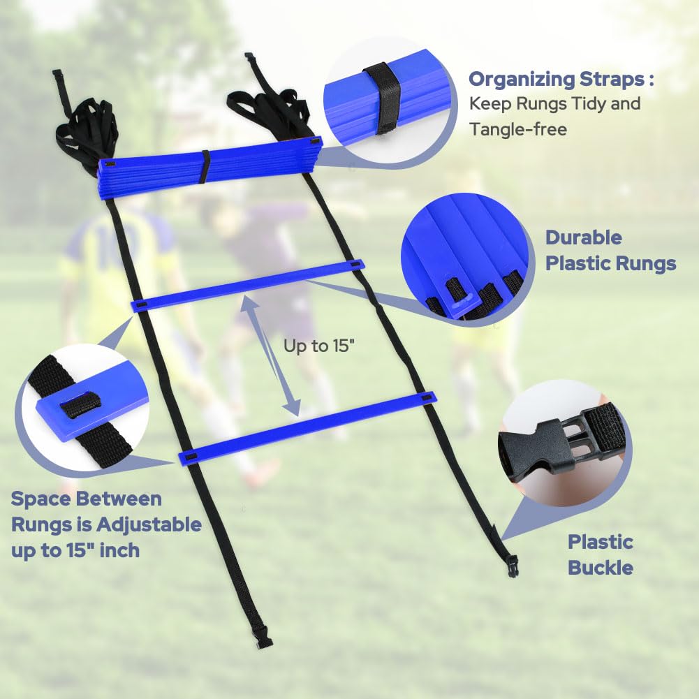GHB Pro Agility Ladder 2 Pack Agility Training Ladder Speed 12 Rung 20ft with Carrying Bag (Blue)