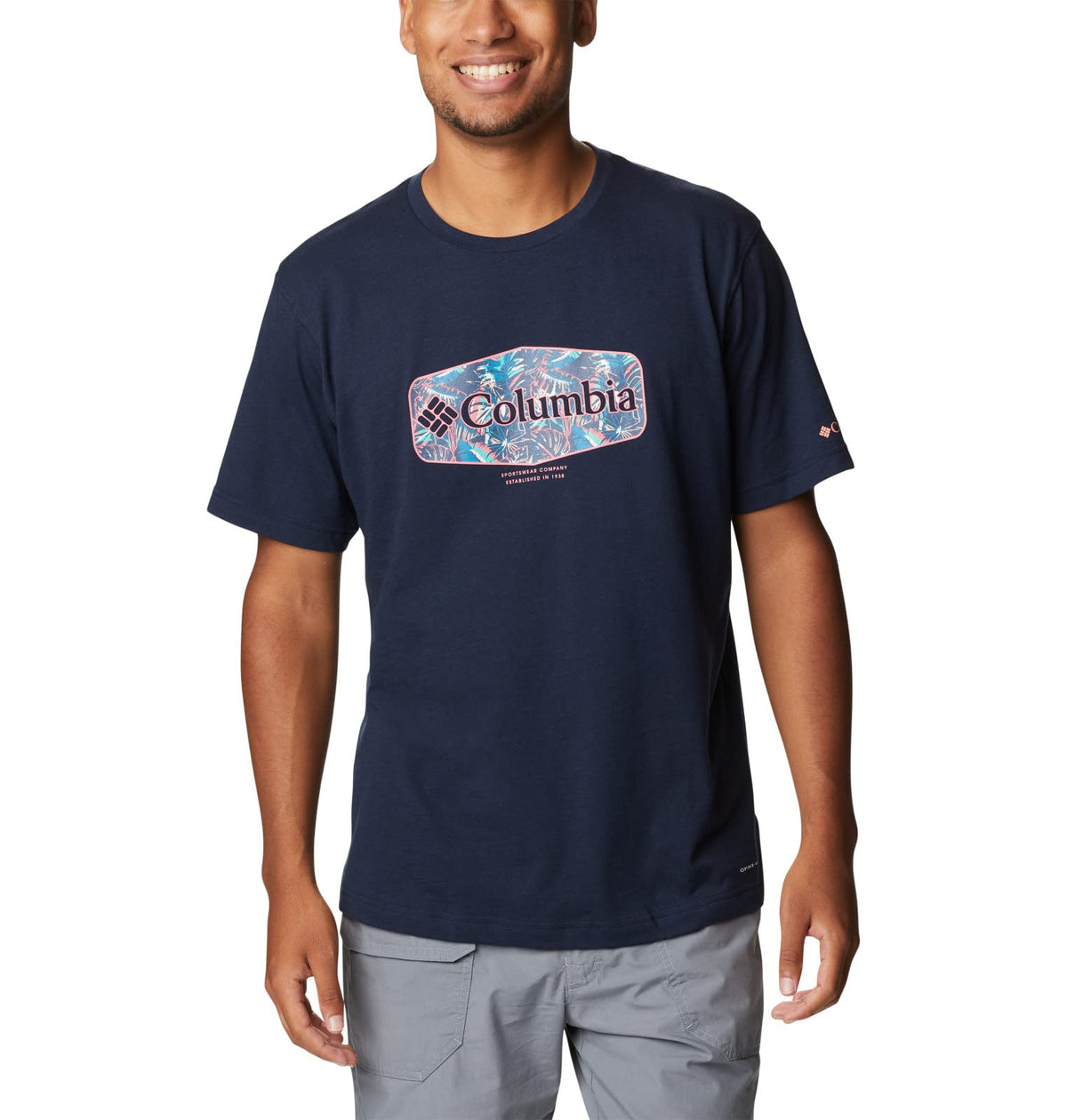 Columbia Men's Thistletown Hills Graphic Short Sleeve, Collegiate Navy HTHR/Wanderland Graphic, X-Large