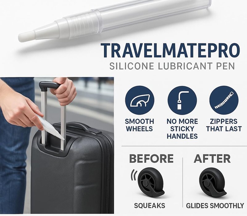 TravelMatePro TSA Approved Luggage Wheel Lubricant Pen - Silent Suitcase Wheels, Smooth Zippers & Handles