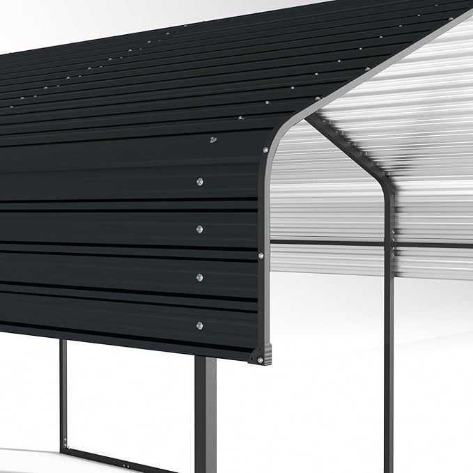 10x15 FT Metal Carport with Enhanced Base and Galvanized Steel Roof, Heavy Duty Outdoor Garage Car Shelter for Car, Boats and Truck