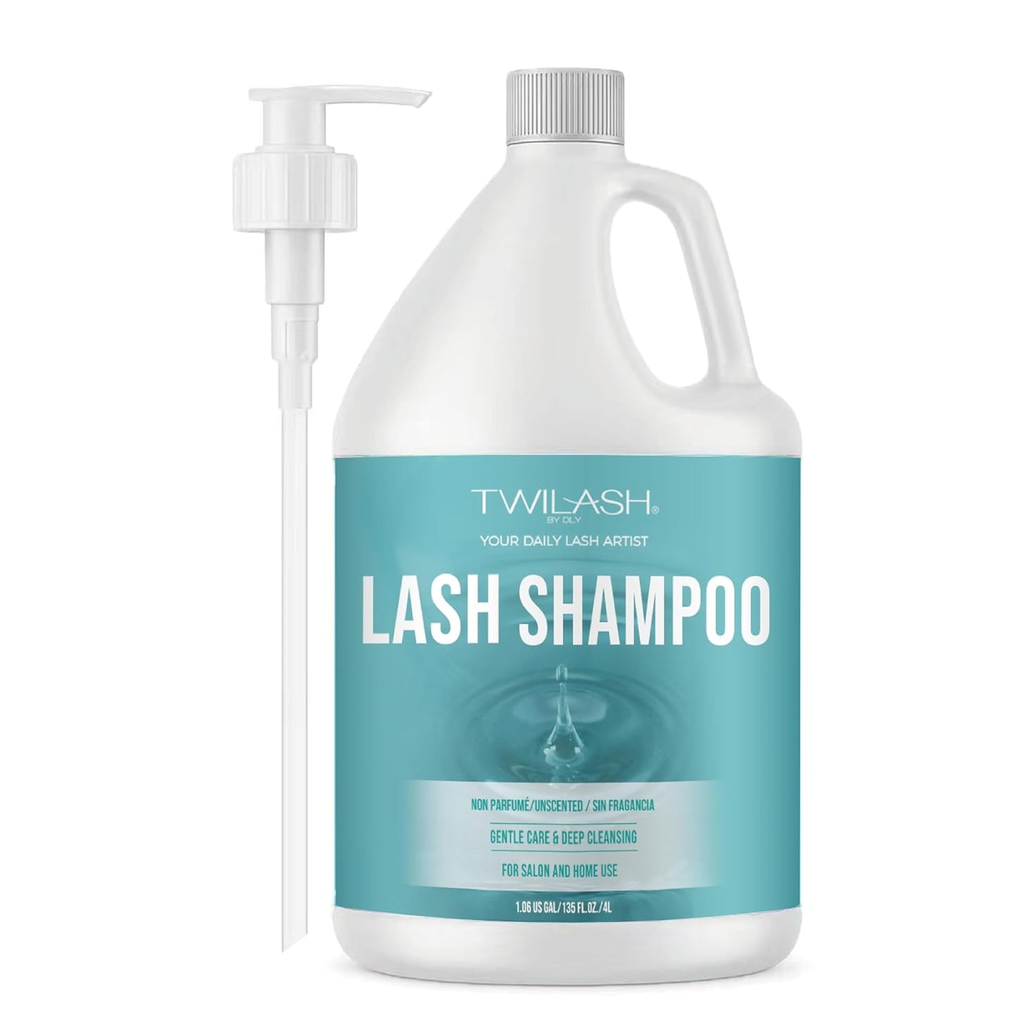 Lash Shampoo Bulk, Eyelash Cleanser for Extensions 4 Liters, Dispenser Pump, Safe Makeup Remover, Non-irritating or Burning Eyelid Foaming Cleanser for Professional Salon and Home Use (Unscented-4L)