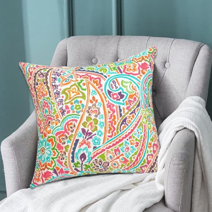 FUNHOME Outdoor Indoor Throw Pillows 18”x18”, Set of 2 Decorative Throw Pillows with Inserts, All Weather Water-Repellent Square Pillows for Bed, Couch, Sofa and Patio Furniture-Melora Paisley