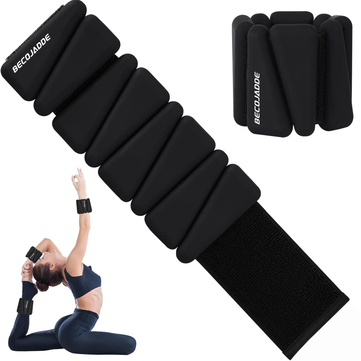 BECOJADDE Ankle Weights Set of 2 (3 lb Each) Adjustable Wrist Weights for Women Men Wearable Arm Leg Weight for Pilates, Running, Walking, Workout, Yoga, Black