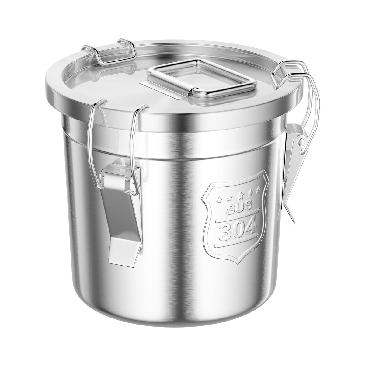 Beaccoss 304 Stainless Steel Airtight Canister for Kitchen, 3.2Gal/405oz Flour Container with Lids and Sturdy Locking Clamp, Metal Bucket Food Storage Containers for Rice Flour Coffee Bean Tea