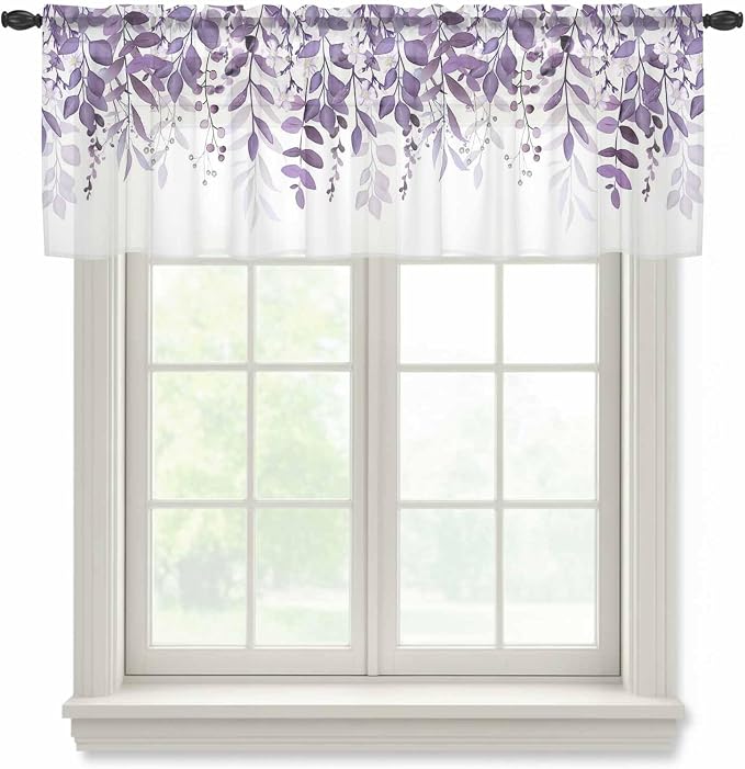 Eucalyptus Leaves Sheer Valance Curtains