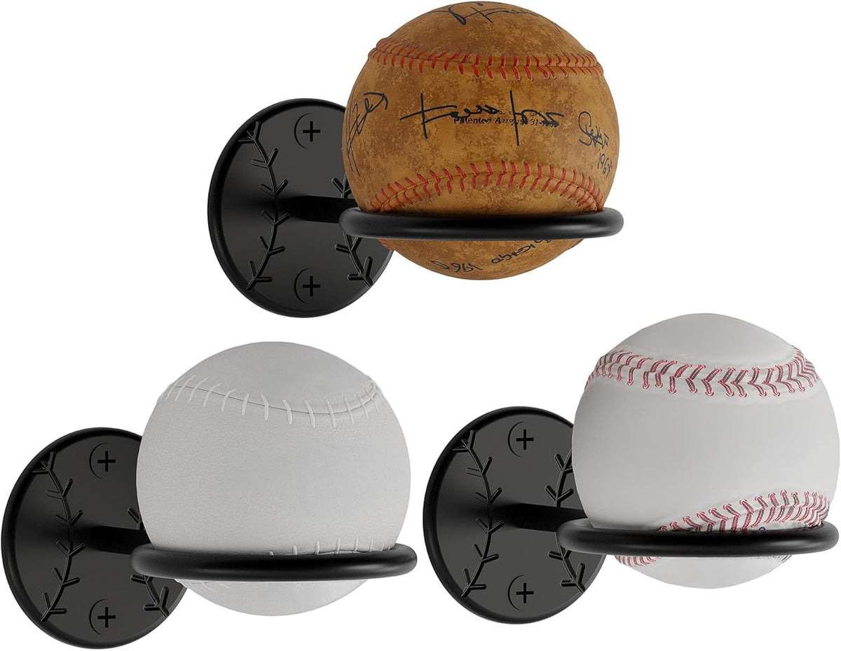 Wallniture Sporta Baseball Bat and Ball Holder Wall Mounted Organization and Storage Rack Set of 3 Metal Black
