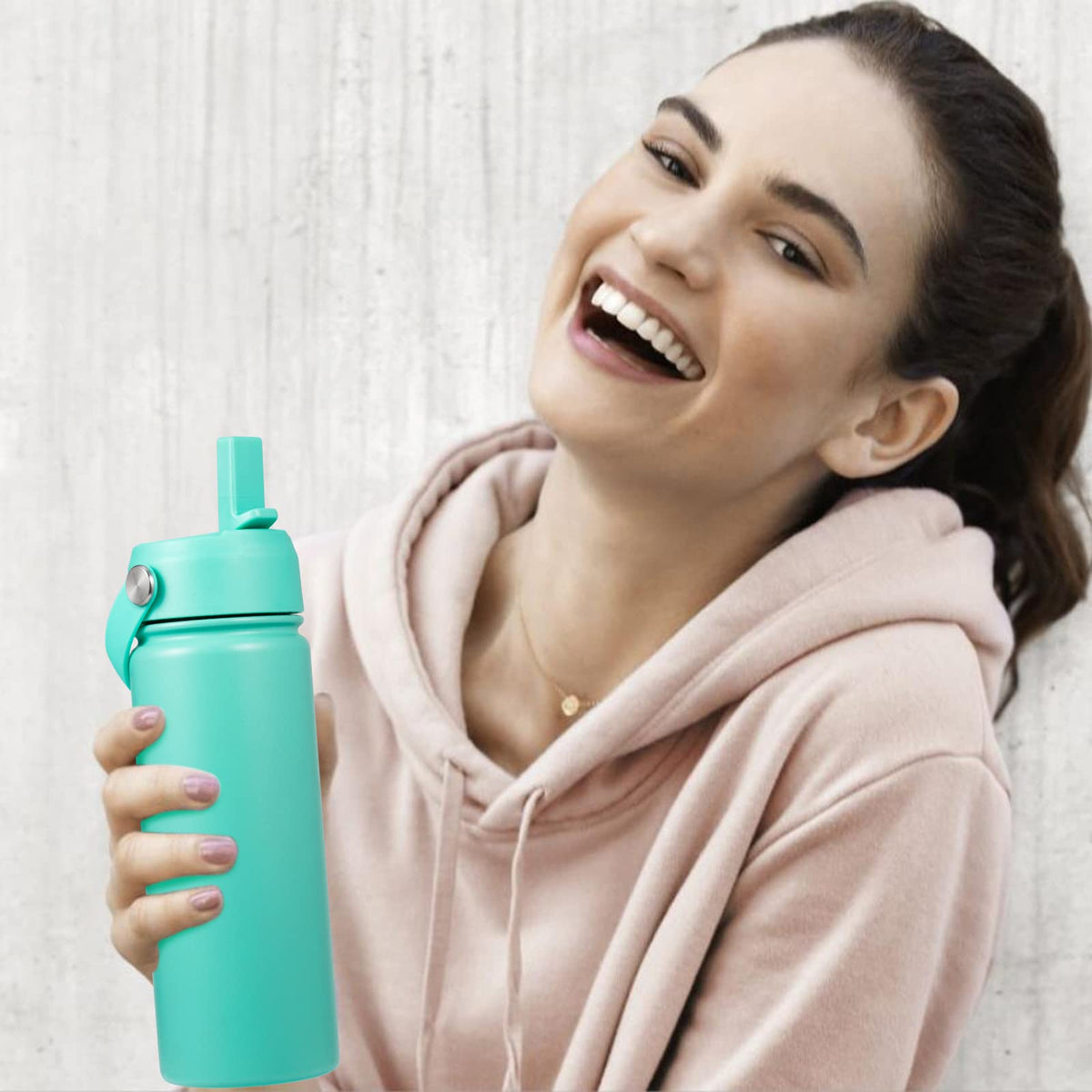 Straw Lid for Hydro Flask Wide Mouth Water Bottles, Top Lids with Straw Compatible with Hydro Flask 32 40 oz, Replacement Cap Wide Mouth Straws Flip Lid Flex Handle (Mint)