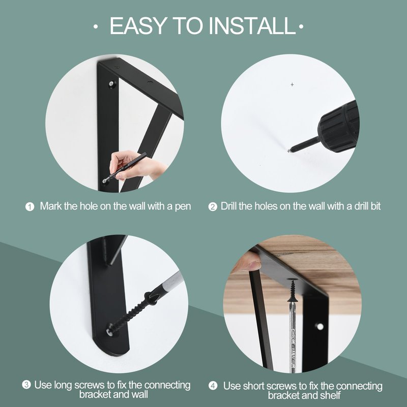 12 Pack L10 x H 8" Black Heavy Duty Shelf Brackets with Screws Metal Shelf Brackets Shelf Support Angle Brackets for Shelves L Brackets Heavy Duty Floating Shelf Brackets