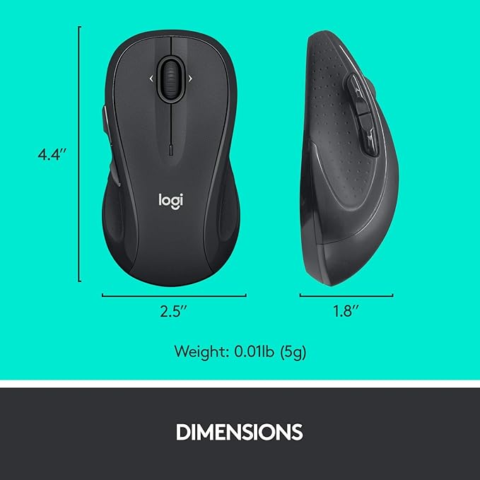 Logitech M510 Wireless Mouse, 2.4 GHz with USB Unifying Receiver, 1000 DPI Laser-Grade Tracking, 7-Buttons, 24-Months Battery Life, PC/Mac/Laptop - Graphite