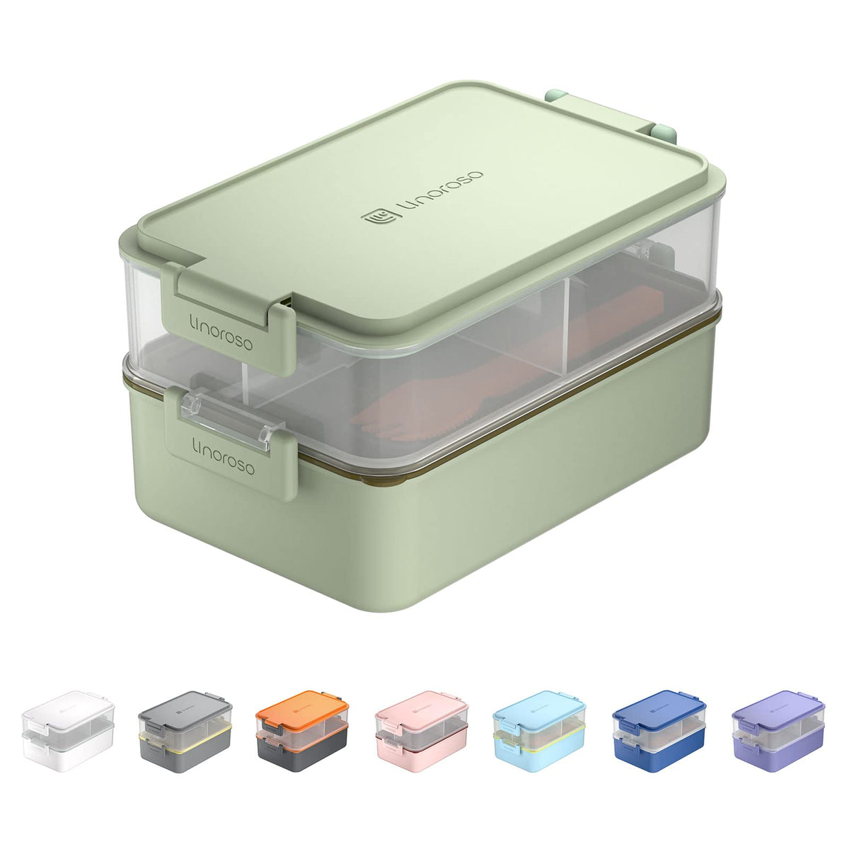 linoroso Stackable 2-Tier Adult Bento Box, 4 Compartments - Pale Mint