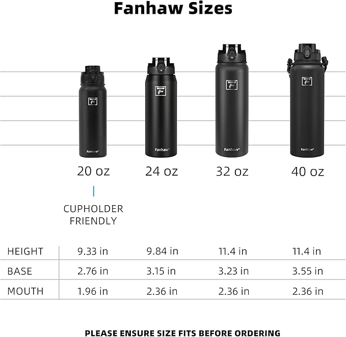Fanhaw 40 oz Insulated Stainless Steel Water Bottle with Chug Lid, Leakproof & Sweat-Free Extra-Large Metal Bottle for Outdoor, Hiking & Gym (White Black)