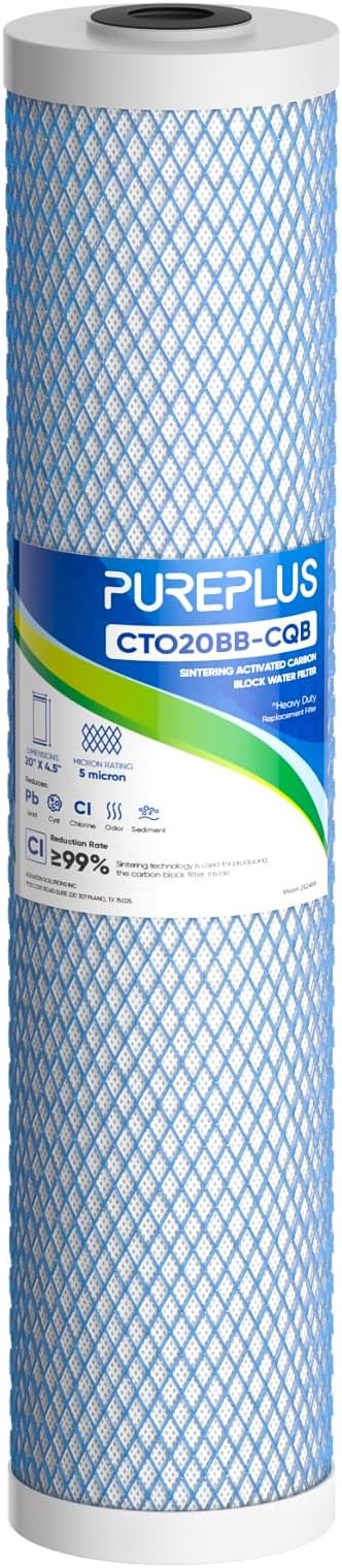 PUREPLUS 20" x 4.5" Whole House Activated Carbon Water Filter, Enhanced Lead