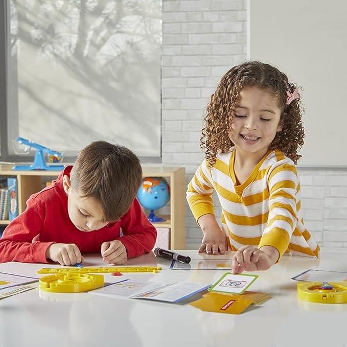 Hand2Mind Telling Time Basics Center Kit - Learn to Tell Time Activity Set with Analog Classroom Clock for Kids, Yellow