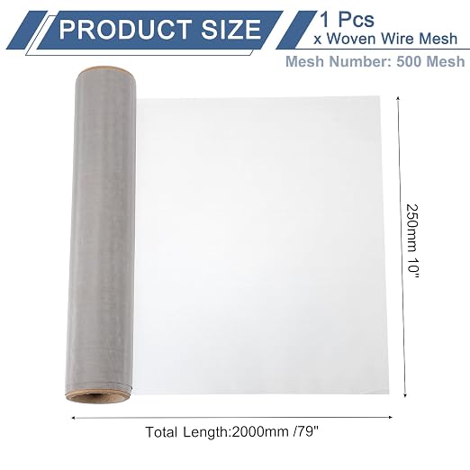 uxcell 500 Mesh 79" x 10" Woven Wire Mesh, 316 Stainless Steel Air Vent Filter