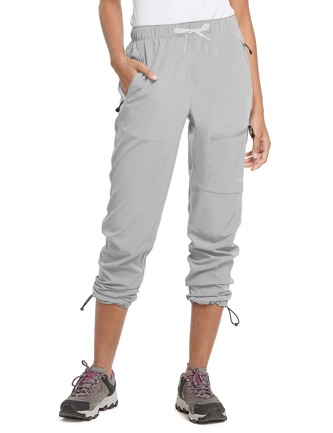 baleaf Women's Hiking Pants Quick Dry Lightweight Water Resistant Stretch Cargo Pants with Zipper Pockets Travel Camping 29''-Glacier Gray 2XL