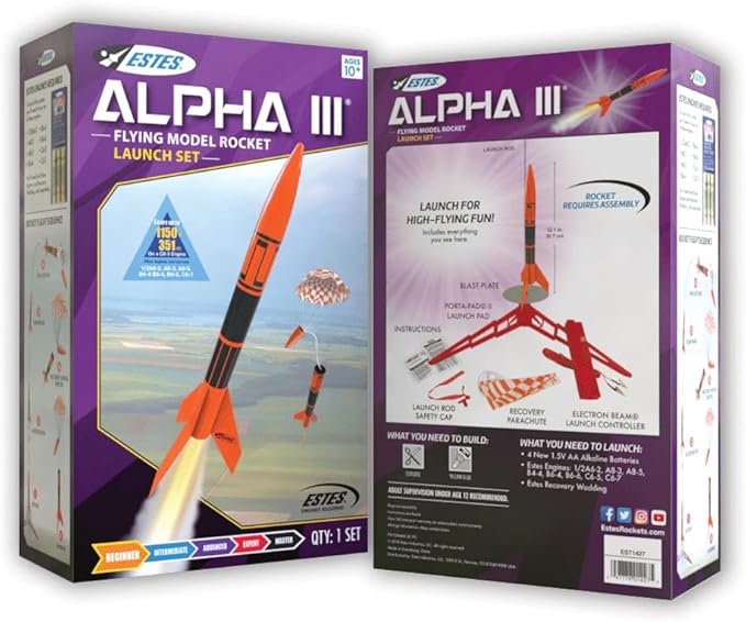 Estes 1427 Alpha III Rocket-Building Kit, Beginner Flying-Rocket Model Kit for Ages 10+, Includes Launch Pad and Controller