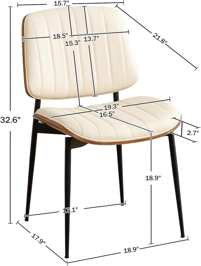 LUNLING Dining Chairs Set of 4 Mid Century Modern Retro Faux Leather Chairs with Walnut Bentwood Upholstered Seat Metal Legs Chair,Adjustable Foot for Kitchen Dining Room Chairs(Beige)
