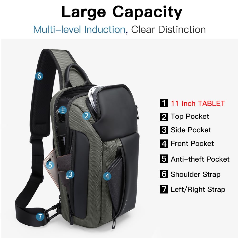 BANGE Men's Sling Bag, Waterproof Men's Chest Bag Shoulder bags Crossbody Sling Backpack for Men…