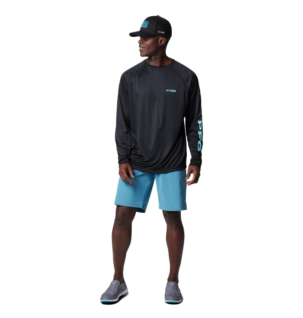 Columbia Men's PFG Terminal Tackle Long Sleeve Fishing Shirt, Black/Gulf Stream Logo, Small