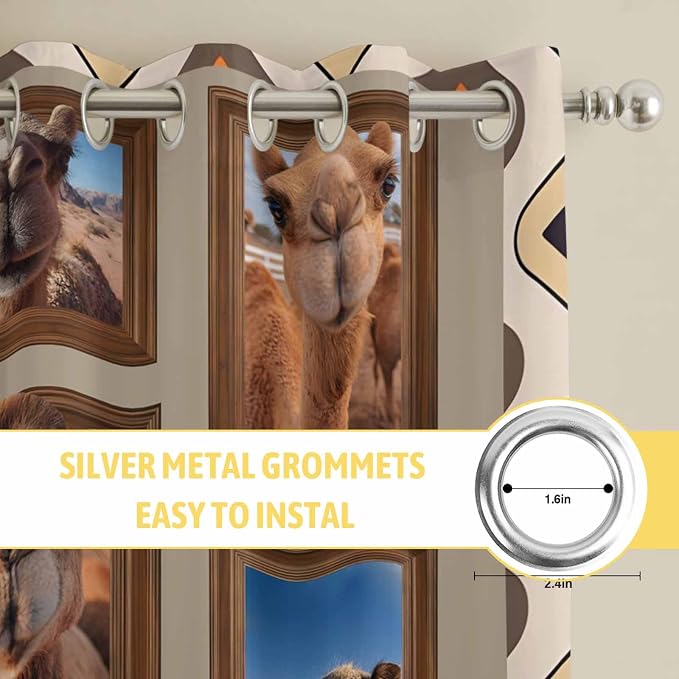 2 Panel Kitchen Cafe Curtains, Desert Camels Sunlight Filtering Nature Air